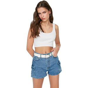 Trendyol Dames High Taille Skinny Fit Shorts, Blauw, 62