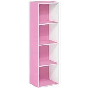 Furinno 4-laags open plank boekenkast, gebouwd hout, roze/wit, 30,5 (B) x 53,9 (H) x 23,7 (D) cm