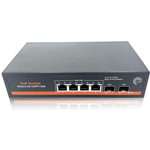 Elfcam® - PoE glasvezelschakelaar 10 Gb compatibel met Cisco en Freebox Ultra, met 2 10G SFP+ poorten en 4 poorten 2,5 Gigabit Ethernet RJ45 PoE, plug & play onbeheerd