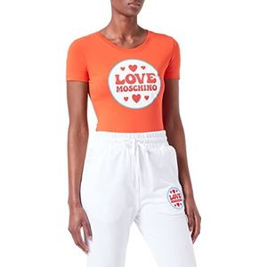 Love Moschino Dames stretch katoenen jersey met logo patch print T-shirt, oranje, 44 NL