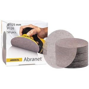 Mirka Abranet schuurrooster Ø 125mm klittenband / korrel P120 / 50 st / 5423205012 / Geschikt voor alle 125mm excentrische schuurmachines en schuurmachines / schuren van hout, plamuur, lak, kunststof