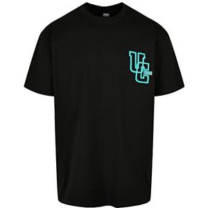 Urban Classics Heren T-Shirt Glow Logo Tee, bovendeel voor mannen met logo print in 2 kleuren verkrijgbaar, maten XS - 5XL, zwart, L