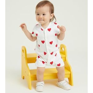 Petit Bateau Uniseks baby combicourt, wit/rood, 6 Maanden
