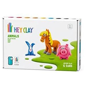 Hey Clay Dieren: Piggy, Paard, Konijn Set - Kleurrijke Modellering Kids - Luchtdroge Klei Kit 6 blikjes met Fun Interactive Instructies App
