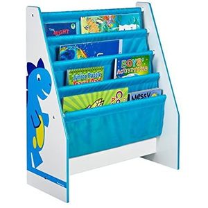 Worlds Apart Dinosaurus rek voor kinderboeken, hout, blauw, 23,0 x 51,0 x 60,0 cm