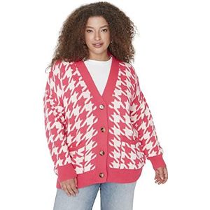 Trendyol Vrouwen V-hals patroon Regular Plus Size Cardigan Sweater, Damson Color, 5XL, Damson Kleur, 5XL