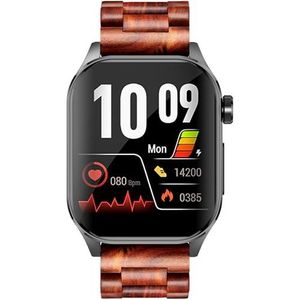 Knauermann PRO 3 (2024) zwart - gezondheidshorloge smartwatch met telefoonfunctie - OSRAM sensoren - ECG + HRV-functie - BT Bluetooth - slaapapneu - bloeddruk - echt houten band donkerbruin, 14-24,