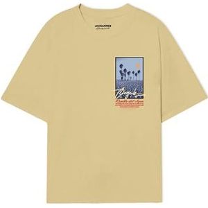 JACK & JONES Joralmeria Palms Tee Ss Crew Neck FST voor heren, Double Cream, XXL