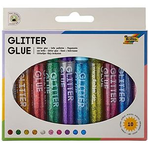 folia 574 - Glitter Glue, lijmstiften met glitter, 10 stiften gesorteerd in 10 kleuren, elk 9,5 ml - om te beschilderen en te versieren