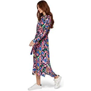 Mavi Lange jurk voor dames, met print, marineblauw, grote bloem, roze, violet print, maat M /