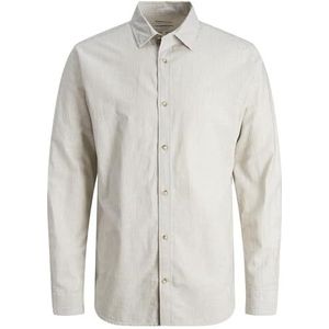 JACK & JONES Heren Jjesummer Linnen Shirt Ls Sn lange mouwen, Servies/Strepen: Wit, S