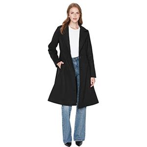 Trendyol Damesmantel met reverskraag, effen, normale jas, Zwart, 62