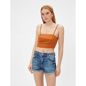 Koton Dames Linen Blended Crop Blouse, bruin (501), 36