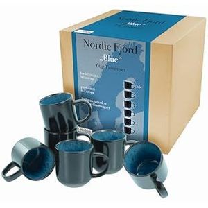 CreaTable, 21552, Nordic Fjord Blue, 6-delige serviesset, koffiemokken set van aardewerk