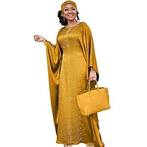 HD Afrikaanse jurken voor dames mode kralen strass kaftan maxi-jurk, Goud, One Size