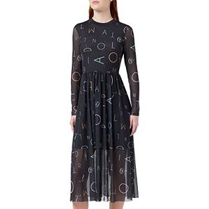 TOM TAILOR Denim Dames Mesh jurk met all-over print 1034579, 30891 - Black Letter Print, M