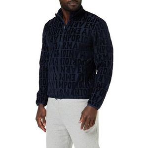Emporio Armani Heren Men's Sweater Jacquard Bold Logo Chenille Sweatshirt, Marine Jacquard, XL