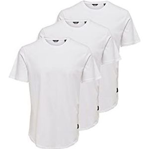 ONLY & SONS T-shirt voor heren, Wit/Detail: wit 3-pack, S