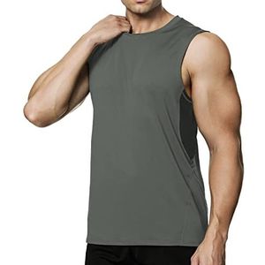 MEETYOO Tanktop voor heren, mouwloos bovenstuk, ademend, gymvest, tanktop, T-shirt, voor hardlopen, fitness, sport, Grijs, XXL