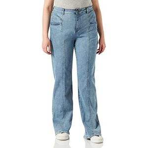 Urban Classics Dames hoge taille straight slit denim broek dames, Lichtblauw met gewassen patroon, 40
