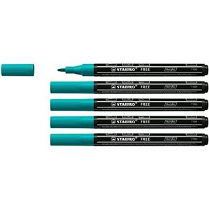 Acrylmarker - STABILO FREE Acrylic - T100 Ronde Punt 1-2mm - 5 stuks - turquoise groen