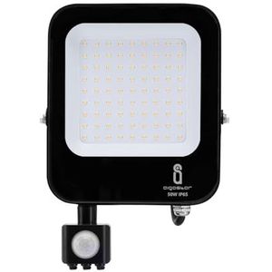 VoltShine Zwarte 50 W LED-projector met sensor: verlicht uw ruimte efficiënt. Ideaal voor buiten, de intelligente sensor activeert het licht alleen wanneer het nodig is. Perfect voor thuis of in de