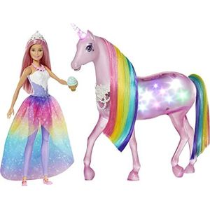 Barbie GWM78 - Dreamtopia Magisch magisch licht eenhoorn met aanraakfunctie, licht en geluid, poppenspeelgoed en poppenaccessoires vanaf 3 jaar, gereduceerde verpakking