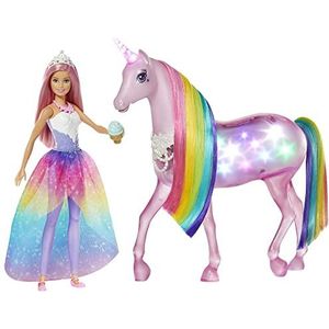 Barbie GWM78 - Dreamtopia Magisch magisch licht eenhoorn met aanraakfunctie, licht en geluid, poppenspeelgoed en poppenaccessoires vanaf 3 jaar, gereduceerde verpakking