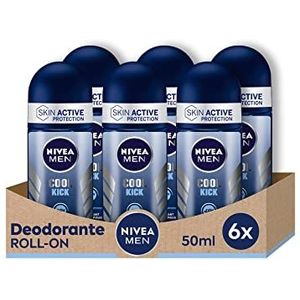 Nivea Men Cool Kick Roll-On deodorant anti-transpirant voor heren, 6 x 50 ml, met Cool-Care formule, deodorant rol voor 48 uur frisheid