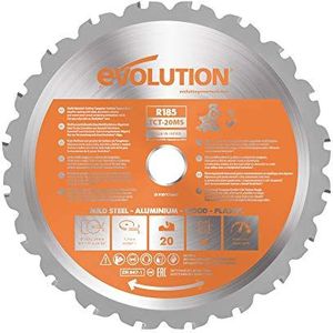 Evolution Power Tools R185TCT-20MS - 185 mm multimateriaal verstekzaagblad (AKA TCT-zaagblad, metaalzaagblad, houtblad) - hardmetalen zaagbladen hout, metaal en kunststof