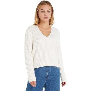 Tommy Hilfiger Dames Cable All Over V-nk Sweater Truien, Ecru, XXS