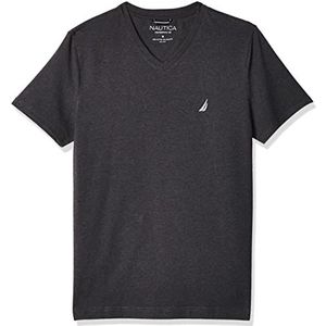Nautica Heren Short Sleeve Solid Slim Fit V-hals T-shirt, grijs (houtskool), M