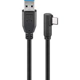 USB-C haaks (links/rechts) naar USB-A kabel - USB3.0 - tot 0,9A / zwart - 2 meter