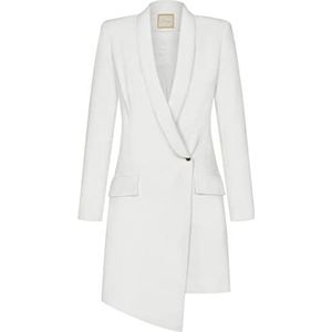 Swing Fashion Elegante damesjurk, zakelijke jurk, etui-jurk, feestelijke jurk, feestjurk, cocktailjurk, mini-jurk, avondjurk, lange mouwen, V-hals, kort, wit, maat 36, wit, S