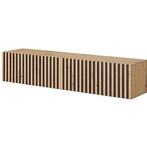 Selsey Telire - TV Lowboard Wotan eiken lamellenfront, met zwarte inzetstukken, 140 cm