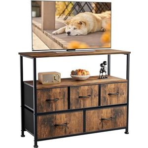 DUMOS Commodes met laden - commodes en dressoirs geschikt voor slaapkamer, comodenkast met 5 laden, tv-kast met stabiel stalen frame, ideaal voor slaapkamer, woonkamer (vintage bruin)