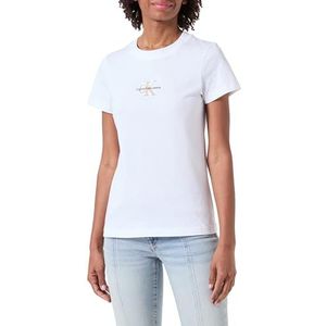 Calvin Klein Jeans Dames Monologo Slim Fit T-shirt met korte mouwen en ronde hals, Wit (helder wit), 3XL grote maten