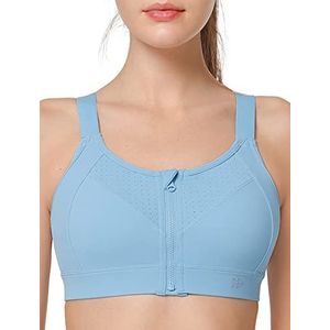 Yvette Verstelbare sport bh's voor vrouwen High Impact - Zip Front Sport BH Plus Size voor Running Workout, Blauw, L Grote Maten