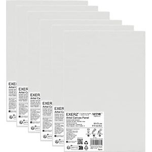 Exerz 10x15cm Canvaspanelen - Set van 6 Stuks - 0.3cm Dik, 280gsm, 100% Katoen - Witte Kunstcanvas Panelen voor Acryl- & Olieverf - Drievoudig Geprimeerd, Zuurbestendig, Middelgrof Korrel