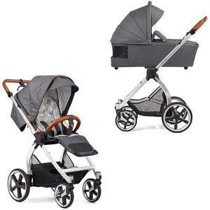 Gesslein Kinderwagen FX4 Swing met babykuip Panorama Lyx (kinderwagen 3-in-1, lig- & zitoptie, sportwagenopzetstuk, individueel instelbaar, hoog comfort, kleine pakmaat, handrem) grijs