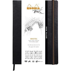 Rhodia 116115C - Schetsboek Bristol Book, 32 vellen blanco, wit bristolpapier, 205 g, DIN A4, 21 x 29,7 cm, portretformaat, softcover met kunstleer, zwart, 1 stuk