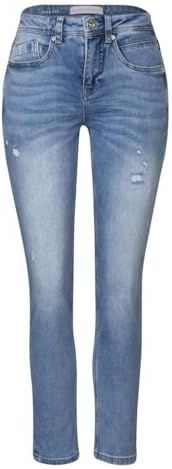 Street One Dames Jeans met destroyed look in Blauw, in size: 24