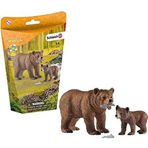 schleich 42473 Grizzlybeer-moeder met jongen, voor kinderen vanaf 3 jaar, Wild Life - speelset