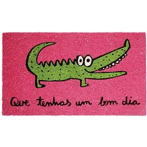 Laroom deurmat krokodil design rond Bon Dia, jute & antislip onderzijde, roze, 40 x 70 cm