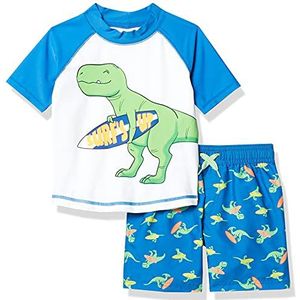 Simple Joys by Carter's Peuter Jongens Badpak Trunk en Rashguard Set, Blauw Wit Dinosaurus, 5T