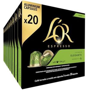 L'OR Espresso Koffiecups Lungo Elegante (200 Lungo Koffie Capsules, Geschikt voor Nespresso Koffiemachines, Intensiteit 06/12, 100% Arabica Koffie), 10 x 20 Cups