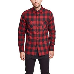 Urban Classics Herenhemd geruit flanellen shirt, lange mouwen, bovendeel voor mannen met borstzakken, verkrijgbaar in vele kleurvarianten, maten XS - 5XL, Blk/Burgundy, L