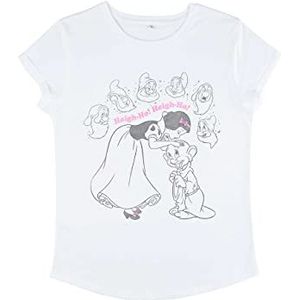 Disney Women's Snow White-Heigh-Ho Organic Roll-Sleeve T-shirt, L, wit, L