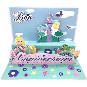 200372 pop-upkaart, 3D-reliëf, prinsessen Disney Rapunzel, zon, Donjon Pascal kameleon, met envelop 12 x 17,5 cm, klein woord om op de achterkant van de kaart te schrijven