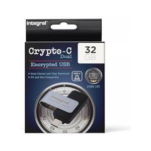 Integral 32 GB crypto-C dubbel gecodeerde USB-flashgeheugen, AES-XTS 256-bits hardware-gecodeerde USB 3.2 met veilig dubbel wachtwoord - gecertificeerd voor FIPS 197, compatibel met Mac, MacBook, PC,